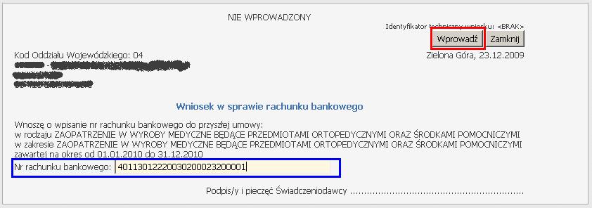 Zmiana numeru rachunku bankowego świadzeniodawcy/realizatora