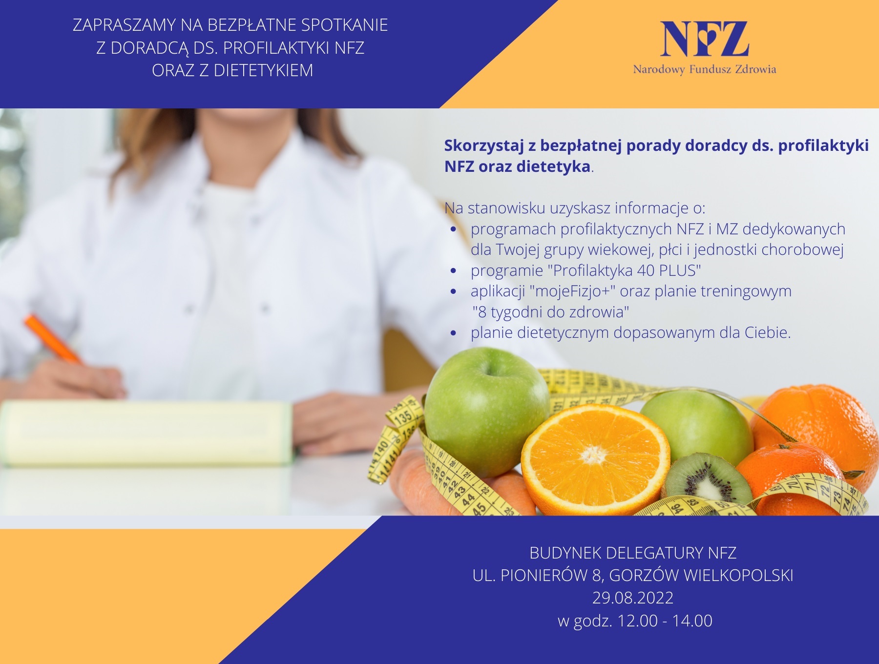Ilustracja do informacji: Zapraszamy do delegatury LOW NFZ w Gorzowie Wielkopolskim na spotkanie z dietetyczką.